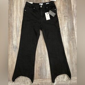 NWT Forever 21 high rise jeans with crystals on the bottom, size 27